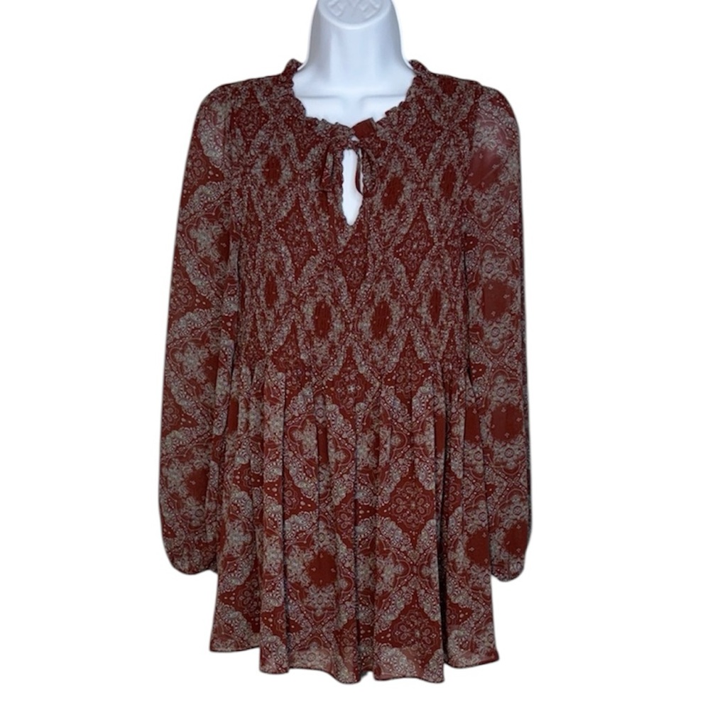 MELLODAY Boho Peasant Patterned Blouse | Long Sleeve | Small